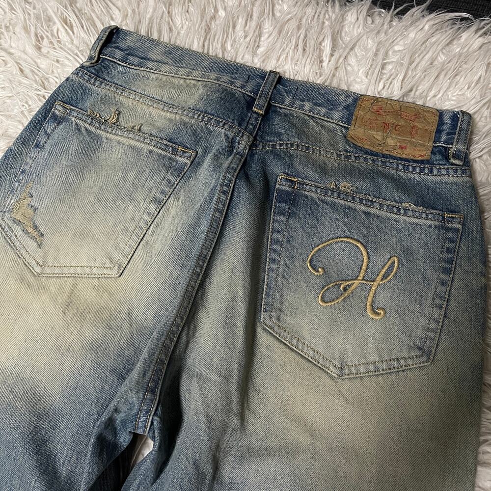 Vintage Faded Wash Distressed Ripped Wide-leg Baggy Denim Jeans Pants Blue sz 31 - Picture 7 of 16